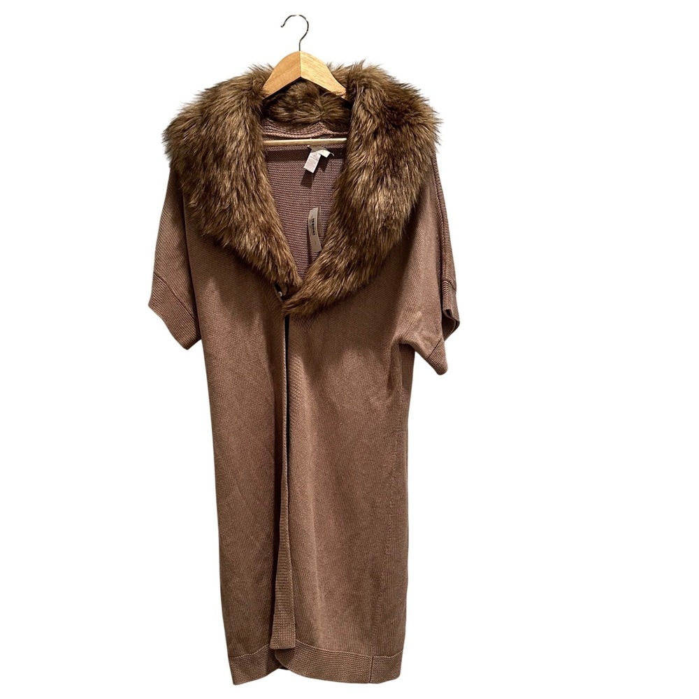 Chico's Indulgence Faux Fur Anya Cardigan‎ Sweater Tan NWT Size 2 Large